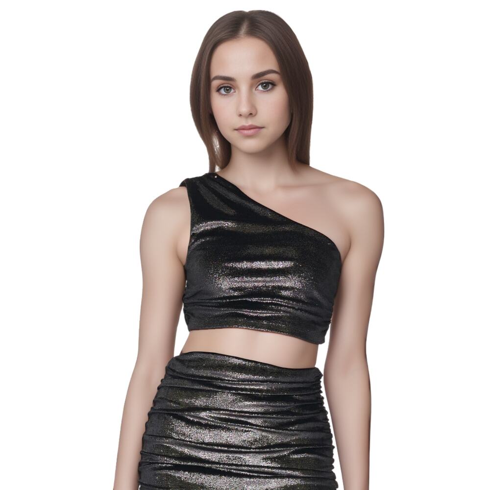 Susana Monaco One Arm Crop Top in Black Metallic NWT Size Small